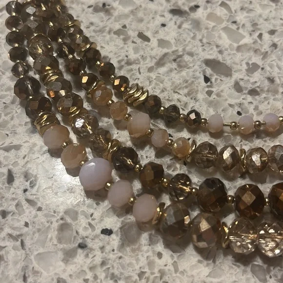 Gold & Pink Beaded Necklace - Picture 2 of 3